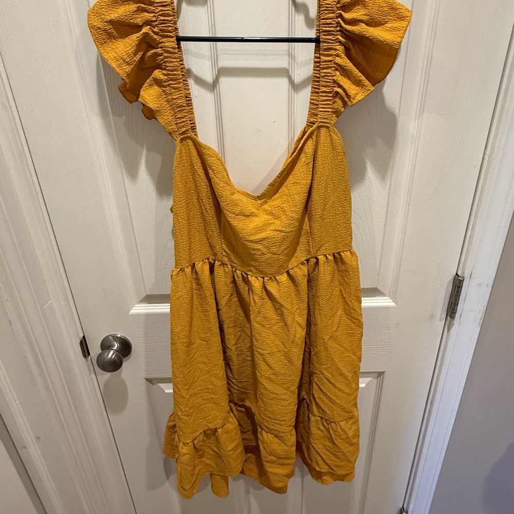 SHEIN Ruffle Strap Open back Tiered Sundress in Mustard
